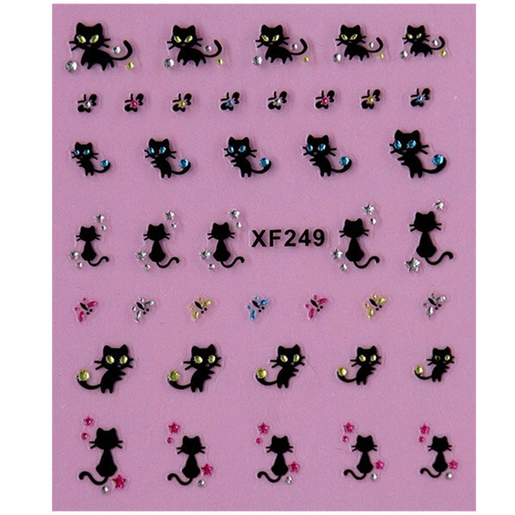 Black 3D Cat Nail Decals